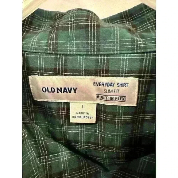 NWT Old Navy Holiday Christmas Dress Up Green Shirt Mens L/S Button Down check - Picture 5 of 10